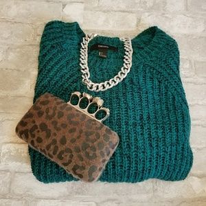 Teal Forever 21 Sweater w/Zipper detail